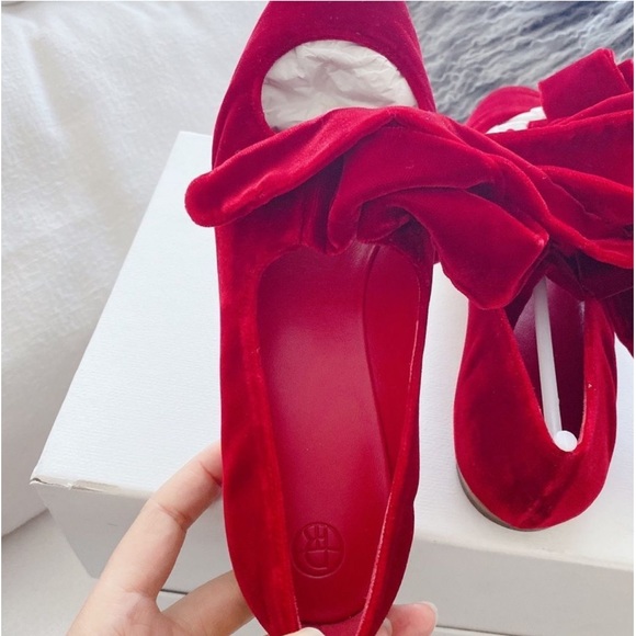 The Row Elodie Velvet Ankle-wrap Ballet Flats Red 38 - Picture 7 of 12